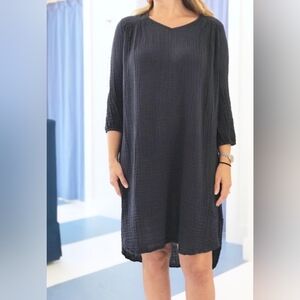 Felicite Navy Gauze Cotton Dress